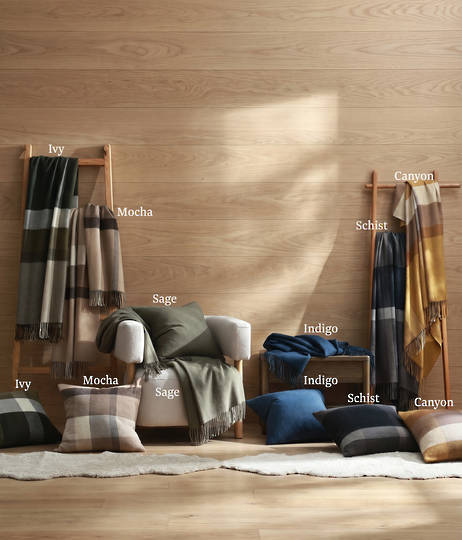 MM Linen Lodge Canyon Lambswool Throws & Cushions  100% Australian Lambswool